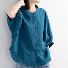 

50% Dropshipping!!Shirt Button Placket Breathable Vintage Ladies Lantern Half Sleeve Blouse for Work