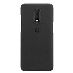 Premium Sandstone Silicone Back Cover - Protective Karbon Nylon Bumper Shell for OnePlus 7 (Sandstone Black)