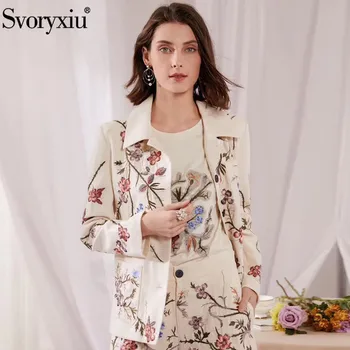 

Svoryxiu Fashion Designer Spring Summer Embroidery Jackets Short Coat Women's Long Sleeve Single-Breasted Cotton Linen Outwear