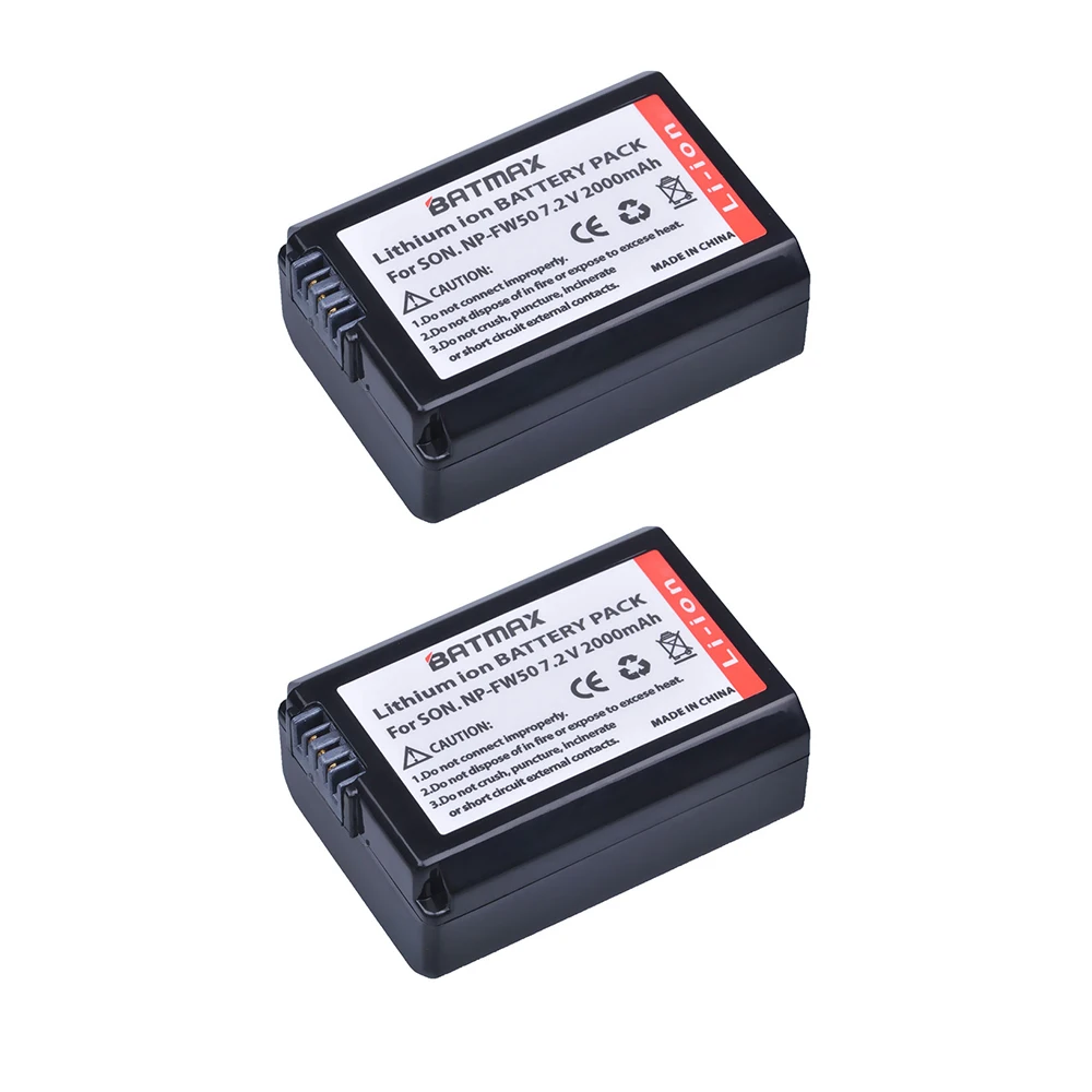 2Pcs 2000mAh NP-FW50 NP FW50 Camera Battery + LCD USB Dual Charger for Sony Alpha a6500 a6300 a6000 a5000 a3000 NEX-3 a7R 