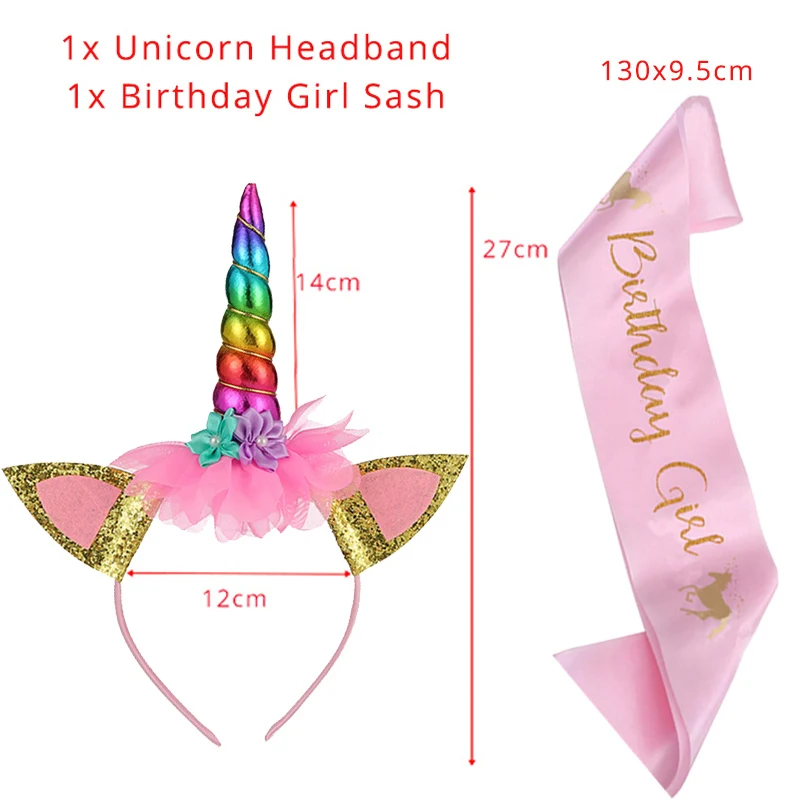 WEIGAO Розовый Единорог вечерние принадлежности Unicornio декоративная Растяжка тарелки воздушные шары салфетка детский душ декор для детского дня рождения - Цвет: 1set Headband Sash