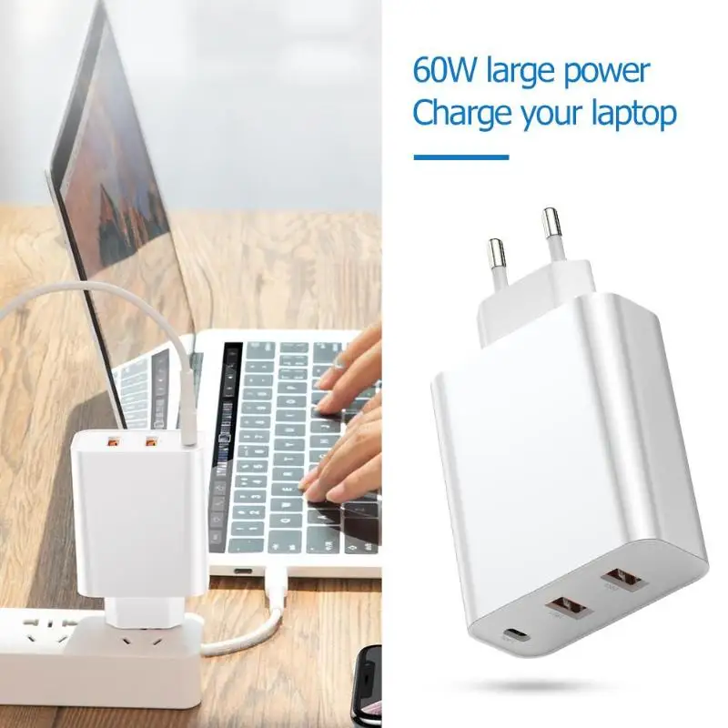 Универсальное зарядное устройство BASEUS BS-EU910 60 Вт с 3 портами 2 USB+ type-C для мобильного телефона PD быстрое зарядное устройство с европейской вилкой