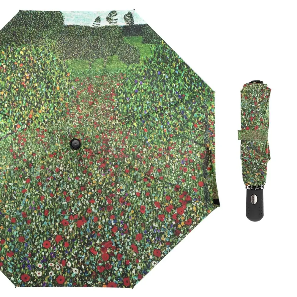 Gustav Klimt Oil Painting Umbrella Parasol Rain Sun Protection Women Automatic Umbrella Three Folding Portable Outdoor