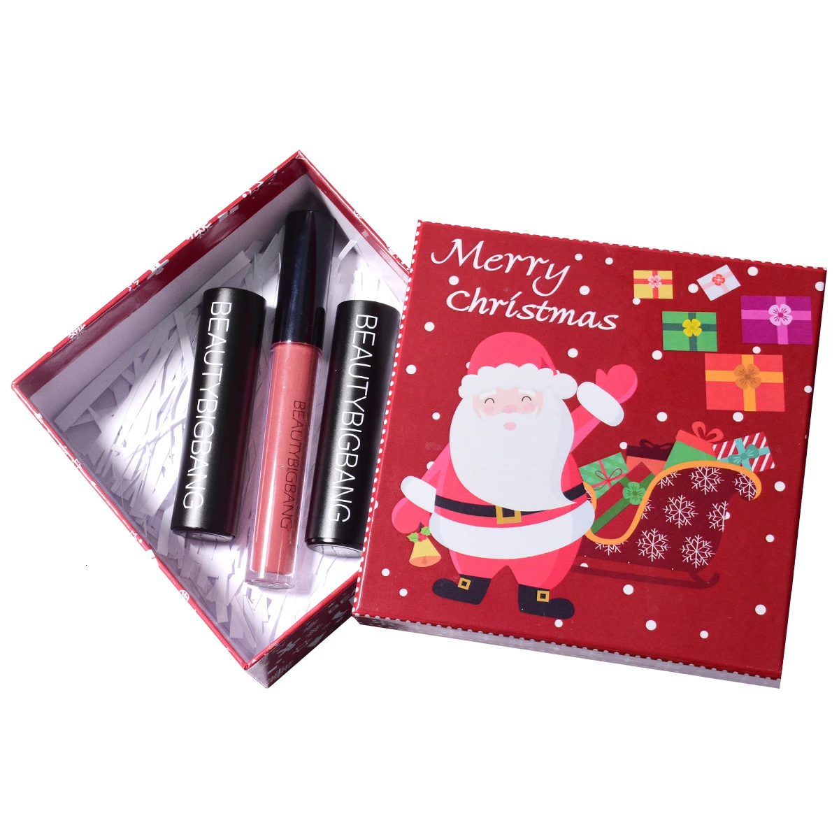 

Christmas Gift Red Box Metallic Lipstick Matte Liquid Lip Tint Kit And Nail Art Stamping Plates Nail Stamper Scraper Tool Set
