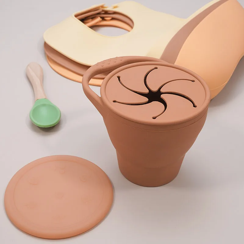 BPA Free Kids Silicone Food Storage Box Solid Color Baby Snack Cup Portable Children Snacks Container Lid