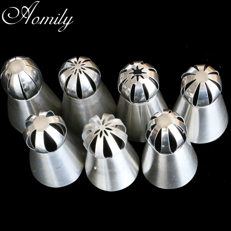 Amoliy 7Pcs Big Size Russian Pastry Icing Piping Torch Nozzles Decorating Tip Cake Cupcake Moldes Para Reposteria Bakery Tools