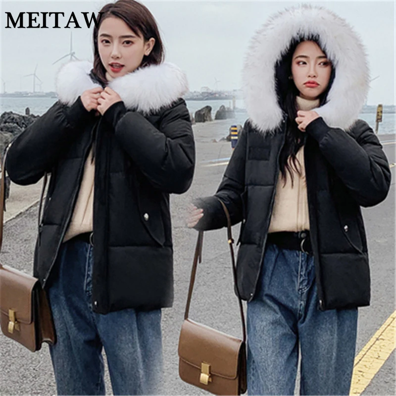Women Hooded Parkas 2019 Winter Fashion Big Fur Collar Loose Short Coat Korean Thick Cotton Warm Outerwear Tops | Женская одежда