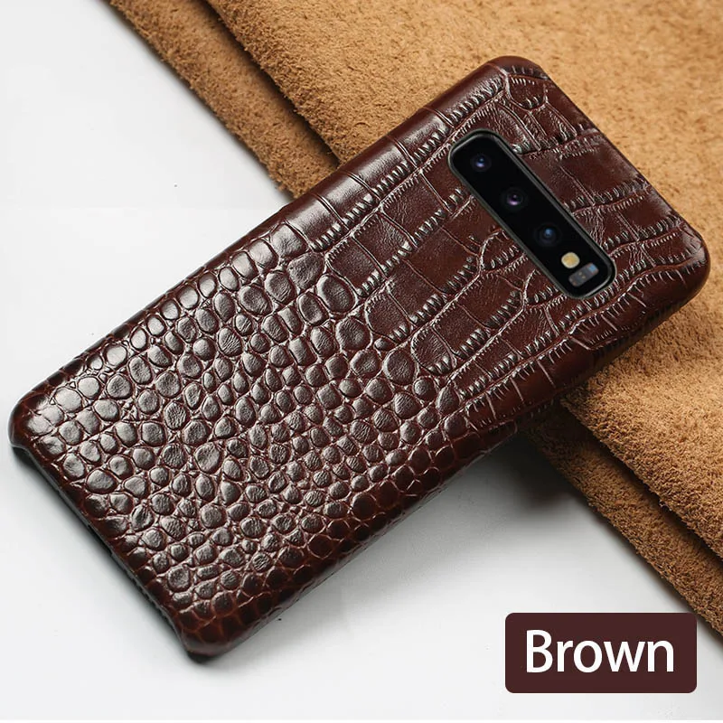 Воловья кожа чехол для телефона для Samsung Galaxy S6 S7 край S8 S9 S10 Plus Note 8, 9, 10, для a30 a40 a50 a70 a5 a7 a8 задняя крышка - Цвет: Brown