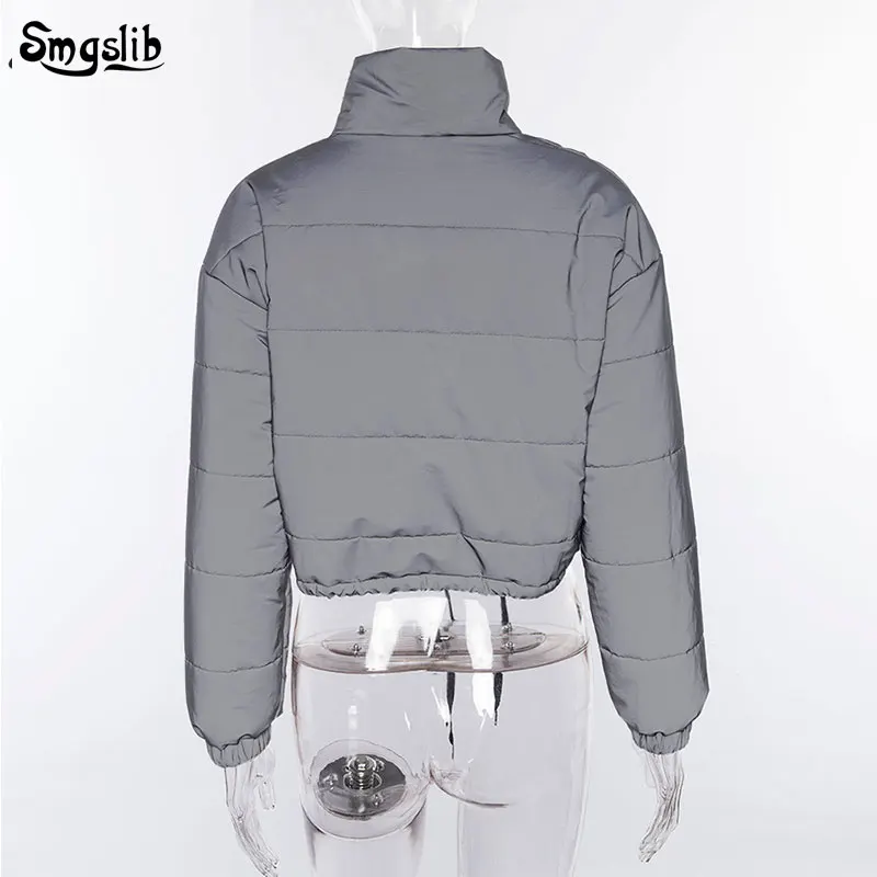 New 2019 Winter Fashion Reflective Short Warm Women Coat Jackets Short Jacket top Gray Color New Ladies