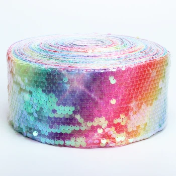

(20 yards/lot) Party decoration fabric 3" rainbow colors sequin ribbon