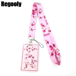 Pink Cherry Blossom Lanyard with Card Holder and Phone Accessory (Neck Strap Holder)