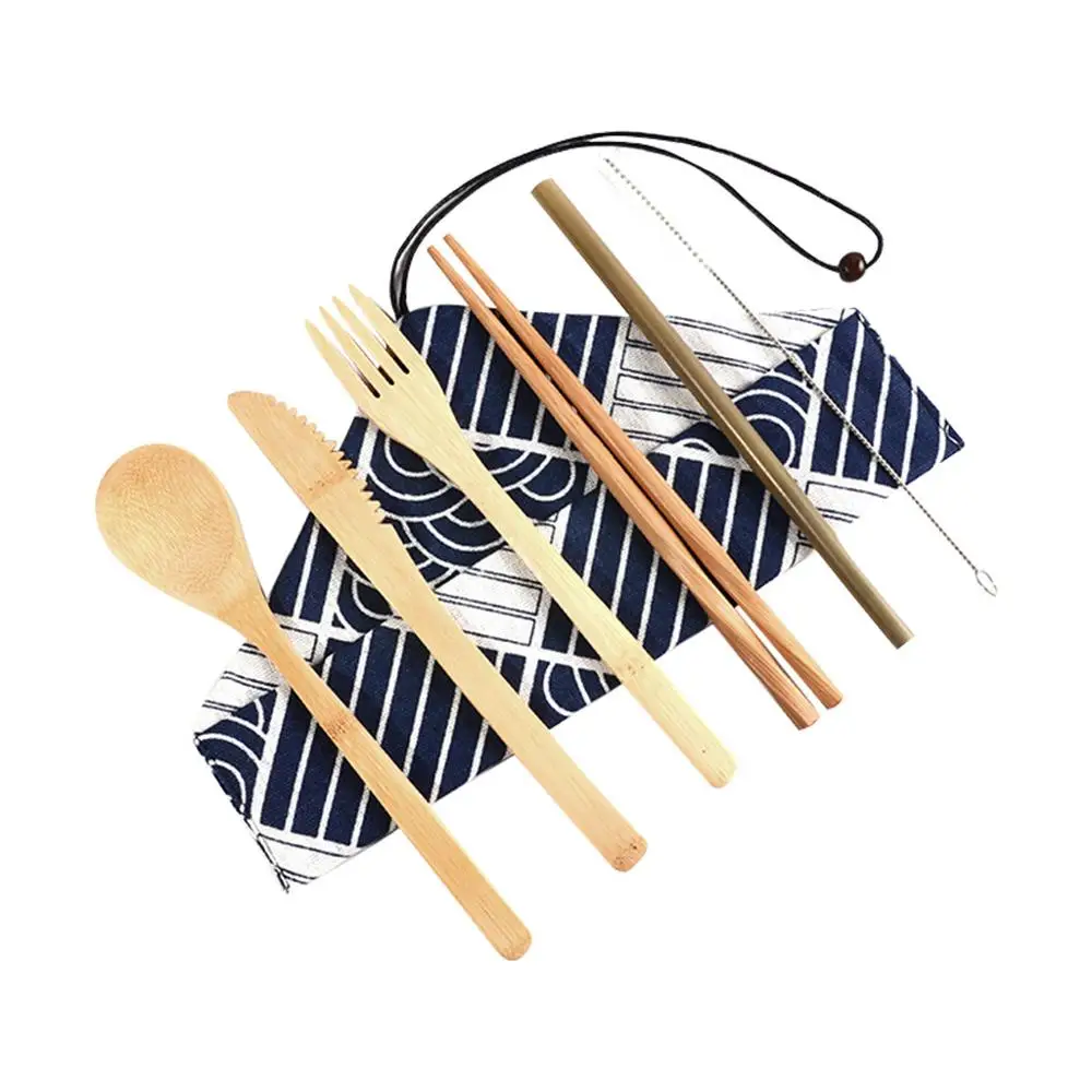 Портативный набор посуды походная ложка соломенная посуда набор бамбуковые столовые приборы Вилка Нож для ложки и палочек кухонная посуда FDH - Цвет: c