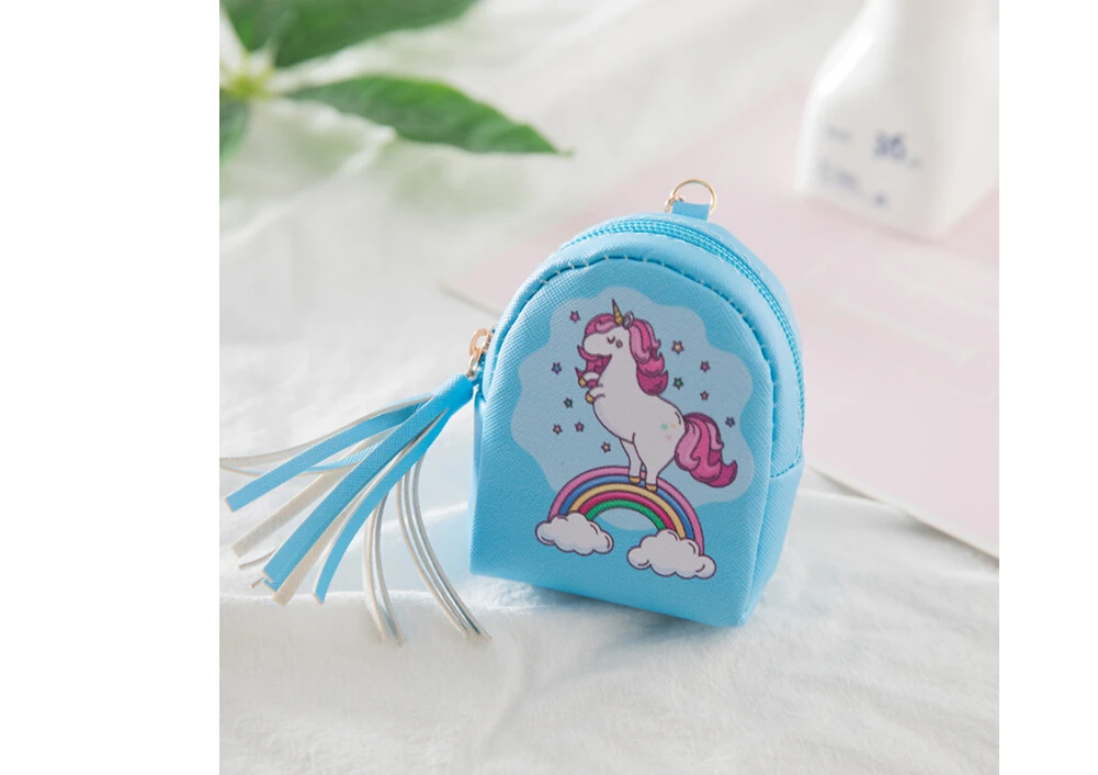 Милый женский кошелек для карт для девочек, сумка для ключей, мини-сумочка для девочек с рисунком единорога - Цвет: Blue Rainbow