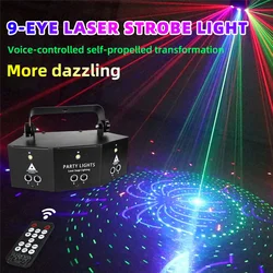 Stroboscope Laser DMX à 9 yeux avec télécommande, éclairage à effet Disco, pour Bar de danse, fête à domicile 
