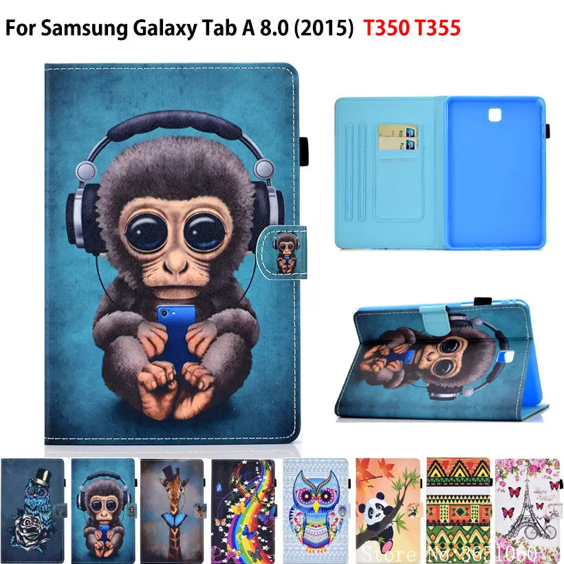 

SM-T350 Case For Samsung Galaxy Tab A 8.0 SM-T355 T350 T355 P350 Smart Cover Funda Tablet Cartoon monkey Flip Stand Shell Capa