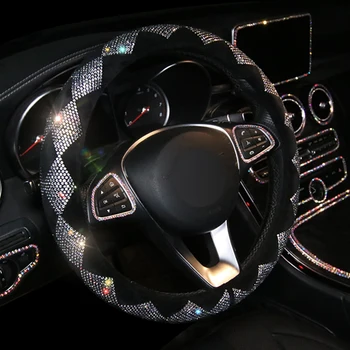 

LEEPEE Plush Universal Car Steering Wheel Covers 38cm Auto Interior Decorations Colorful Rhinestone Covered Car-styling