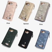 Женский Длинный кошелек для девочек-подростков с вышивкой кота, Холщовый Кошелек для монет, держатель для карт, Дамская вместительная Модная Джинсовая Сумка для денег