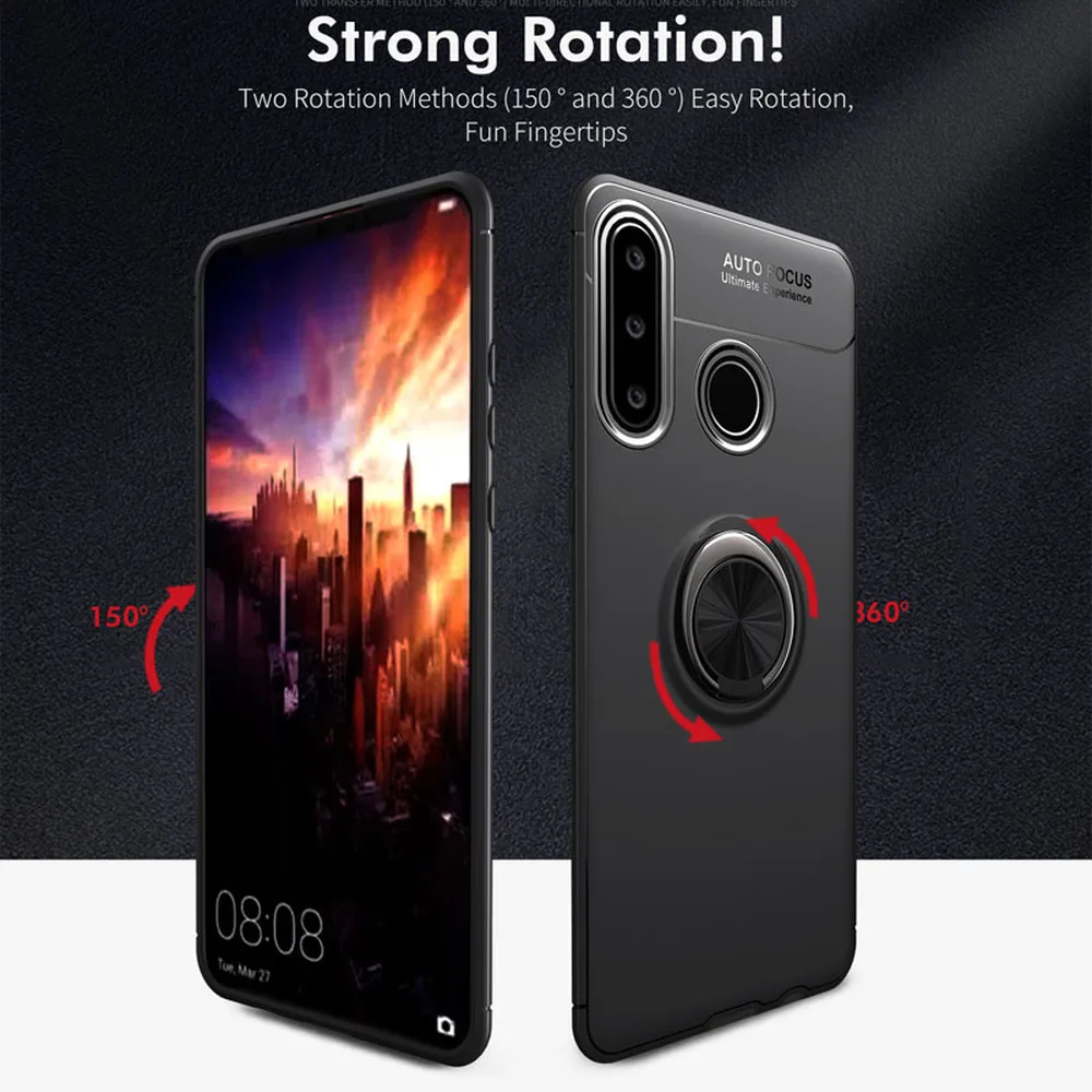 Матовый чехол для Huawei P30 Lite Honor 20 S подставка с металлическими кольцами