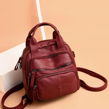 

Pu Leather Retro Backpack Teenager Zipper Mini Soft Durable Waterproof Arcuate Shoulder Strap Casual High Quality