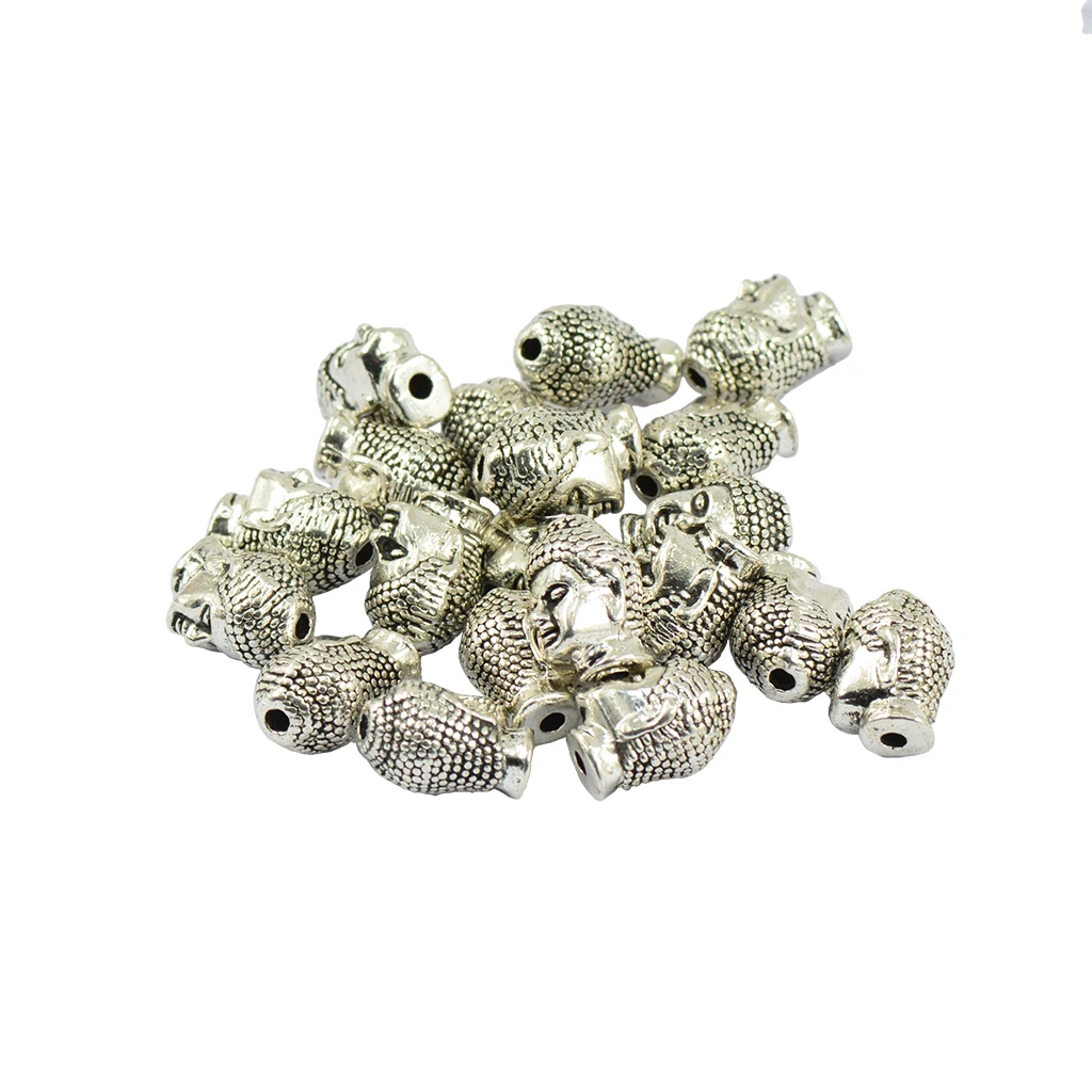 20pcs Vintage Small Buddha Head Metal Beads Spacer for Jewelry Finding Making Bracelet 13x9mm