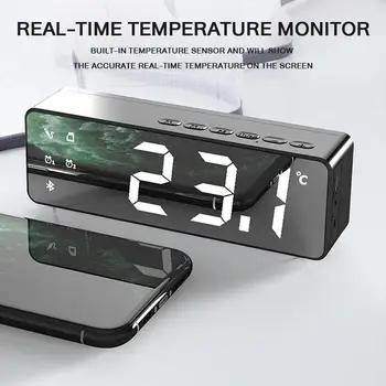 

LED Wireless Bluetooth Speaker with Alarm Clock Mirror Phone Holder FM Collection Reminder Function