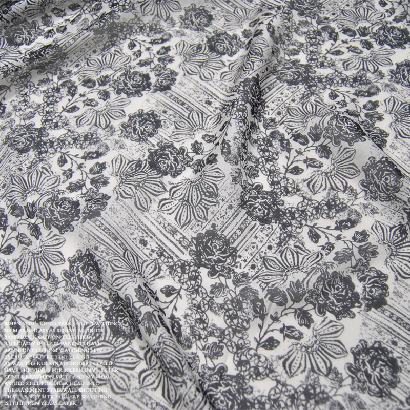 

Silk Chiffon Fabric Dress White Black Flower Real 100% clothing Cloth DIY Sewing Tissue
