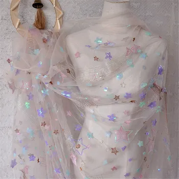 

Star soft mesh lace fabric sequins star tule lace fabric for girls' tulle dress garmant sewing decorative mesh fabric 150cm wide