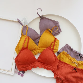 

Bra Set for Cotton within thin pad for Girls Teens Underwear Sets for Teenagers young ladies Lingerie Pure color Underwear Kids