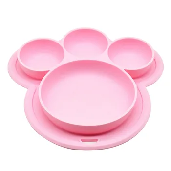 

Feeding Training Bowls Kids Tableware Food-grade Silicone Home Cartoon Baby Plate Suction Children Dinner Dish Bear Paw Shape