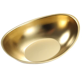 

Stainless Steel Bowl Ingot Shape Salad Bowl Plate Kebab Tableware French Fries Container ( Gold)