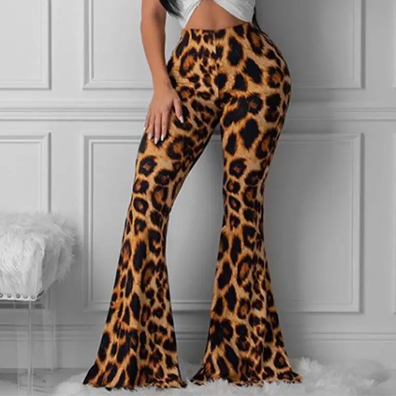 

Casual Pants Leopard Print Wide Legs Flare Pants Women 2019 Autumn Modern Lady Streetwear Fashion Loose Trousers Plus Size S-2XL