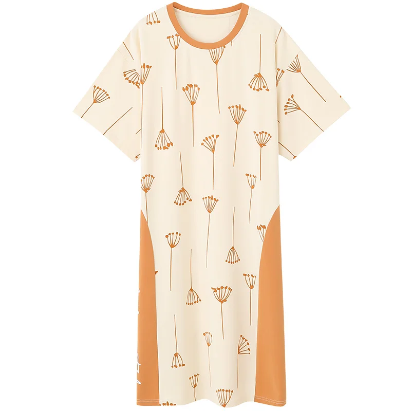 

Fashion Style Crew Neck Sleepwear Sleepshirts Patchwork Preppy Style Casual Style Nightgown Night Dress Women Nightwear Women