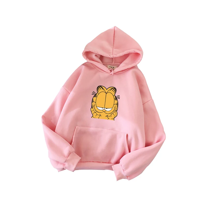 pink Женские зимние толстовки с капюшоном и принтом из мультфильма Harajuku, белые, розовые пуловеры с длинными рукавами, женская одежда, толстовка - Цвет: pink