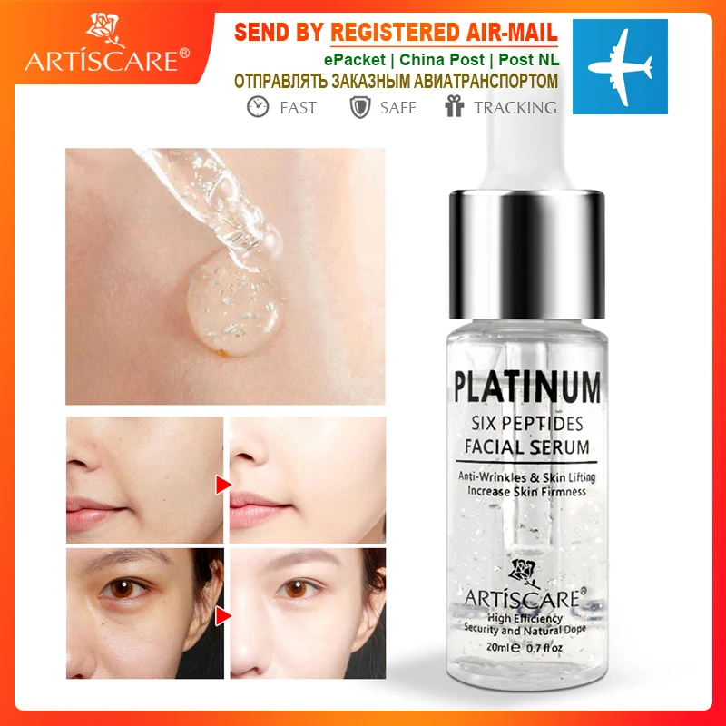 

ARTISCARE Platinum Six Peptides Serum 20ml Hyaluronic Acid Anti-Wrinkle 24K Gold Face Essence Anti Aging and Whitening Skin Care