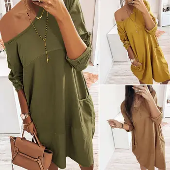 

PLUS SIZE Women Long Sleeve Pockets Tunic Top Ladies Loose Pullover Jumper Casual Dress 2020