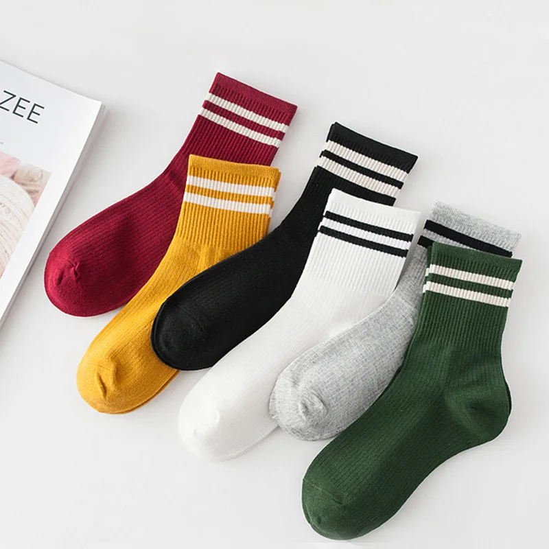 Funny Cute Cotton Loose Striped Crew Socks Women Fashion Colorful Harajuku Designer Retro Long Socks New Year Christmas Gifts