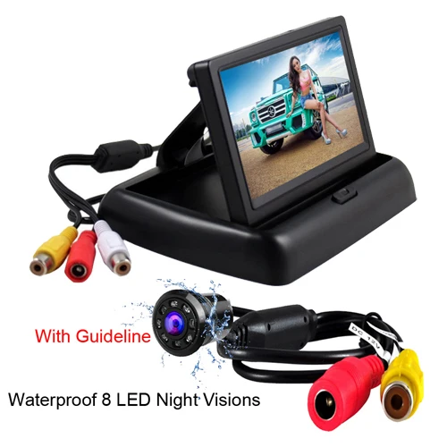 4,3 дюймов HD lcd TFT дисплей Складной автомобильный монитор заднего вида с ночным видением резервная камера заднего вида для автомобиля - Цвет: With 8 LED Camera