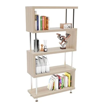 

4-layer Frame Bookcase Steel Tube Wood Structure-white Oak Bookcase Book Shelf Home Furniture Magazine Rack Storage