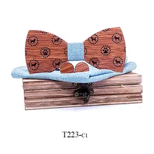 

2022 Wood Bow Ties for Mens Shirt Wooden Bowties Pocket Square Cufflinks Set Suit Mens Handkerchief Hanky with Wood Box
