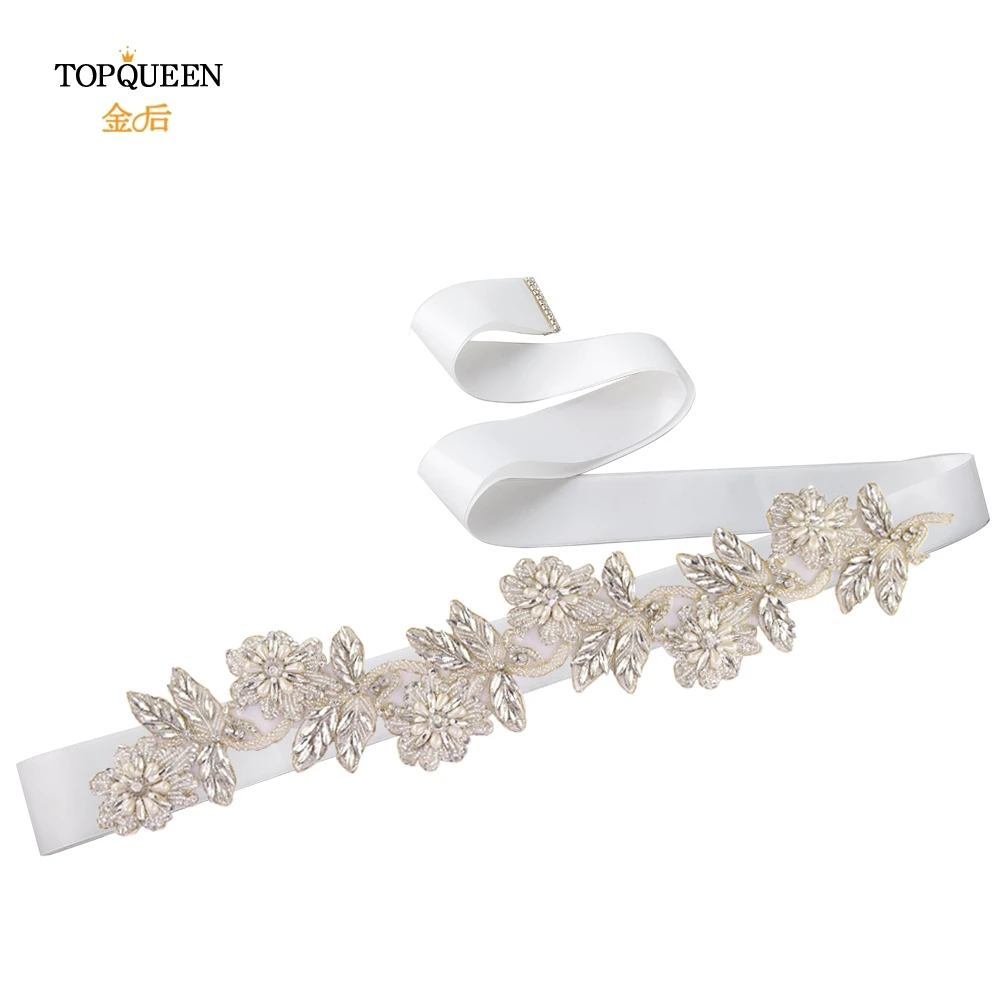 white TOPQUEEN S427 стразы и жемчуг свадебный пояс из бисера ремни для формального платья атласная лента пояс-кушак дизайн пояс-кушак - Цвет: white
