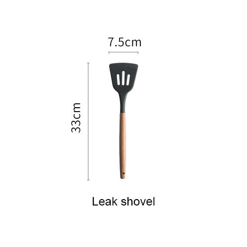 Leak shovel Силиконовые кухонные инструменты Наборы для приготовления пищи суповая ложка лопатка антипригарная лопата с деревянной ручкой специальная термостойкая конструкция - Цвет: Leak shovel