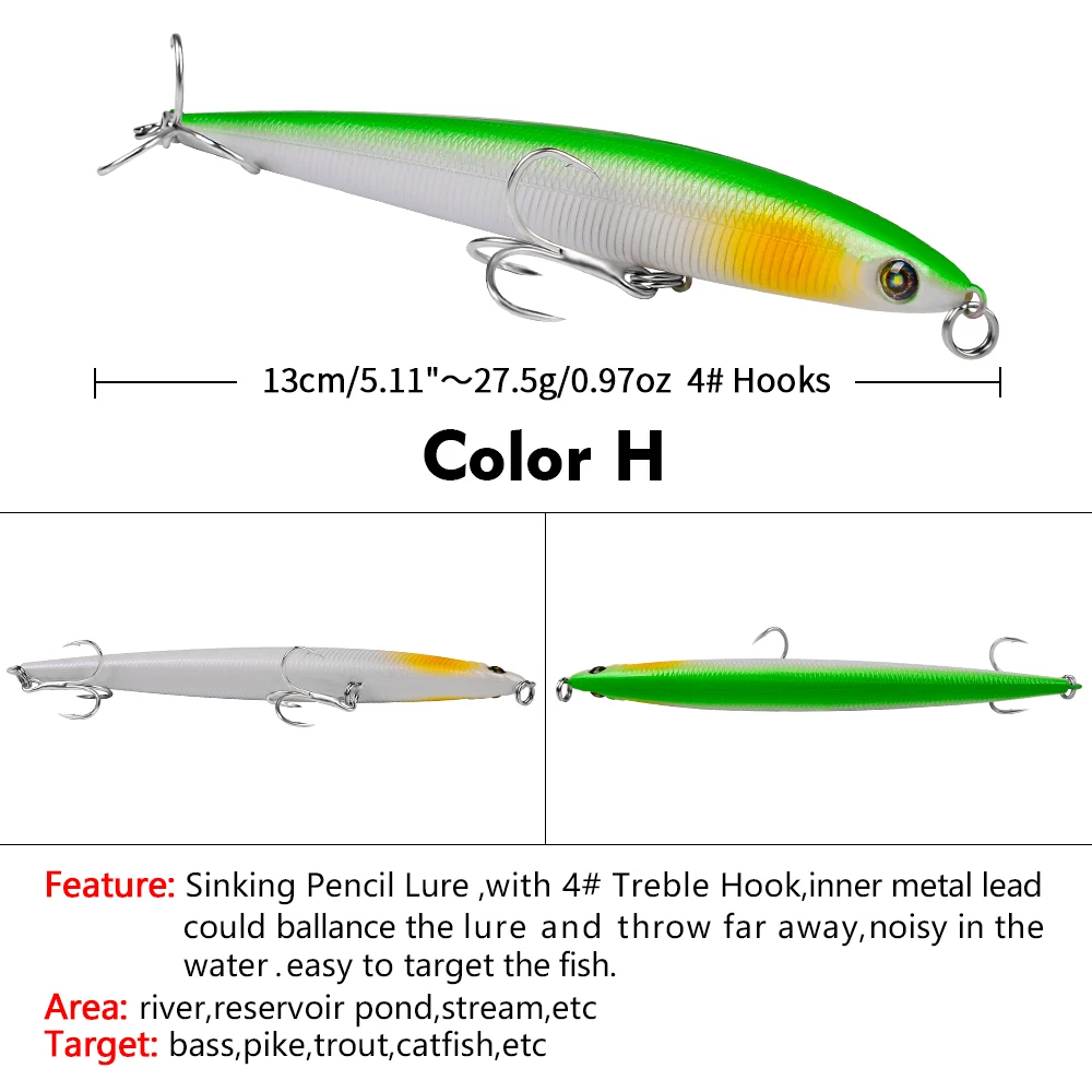 PROBEROS Top Pencil Wobbler 13cm-27.5g Sinking Fishing Lure With 4