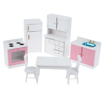 

New 1:12 Dollhouse Miniature Furniture Kitchen Set Refrigerators Table Chair Model