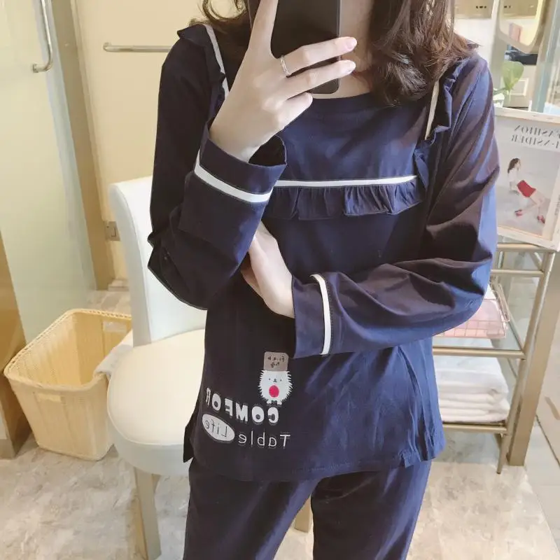 

New Style Korean-style Cartoon Hello Cat Long Sleeve Pajamas Women's Autumn Fresh Students Casual Pure Cotton Homewear Set