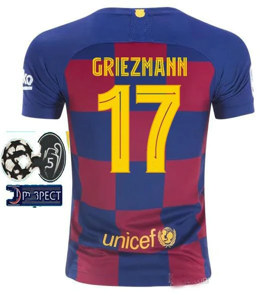 Free plus 5 патчей Barcaed Messi Футбольные Майки 19 20 взрослая футболка Домашняя футболка F. DE JONG GRIEZMANN jewelonaes рубашки - Цвет: shirts