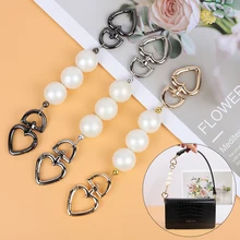 

Fashion Chain Strap Pearl Extension Chain Decorate Metal Chain Bag Strap Women Bag Heart Buckle Bag Accessories Chain Belt Strap
