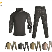 Новая военная Униформа рубашка+ брюки с наколенниками налокотники Открытый страйкбол Пейнтбол тактический Ghillie костюм камуфляж охота ткань
