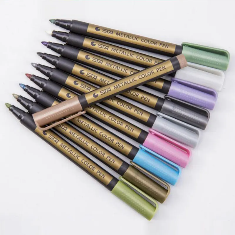 

Sta 10Colors / Set Of Metal Micron Brush Pen Detailed Mark Color Album Drawing School Art Lettering Supplies Metal Marker Pens