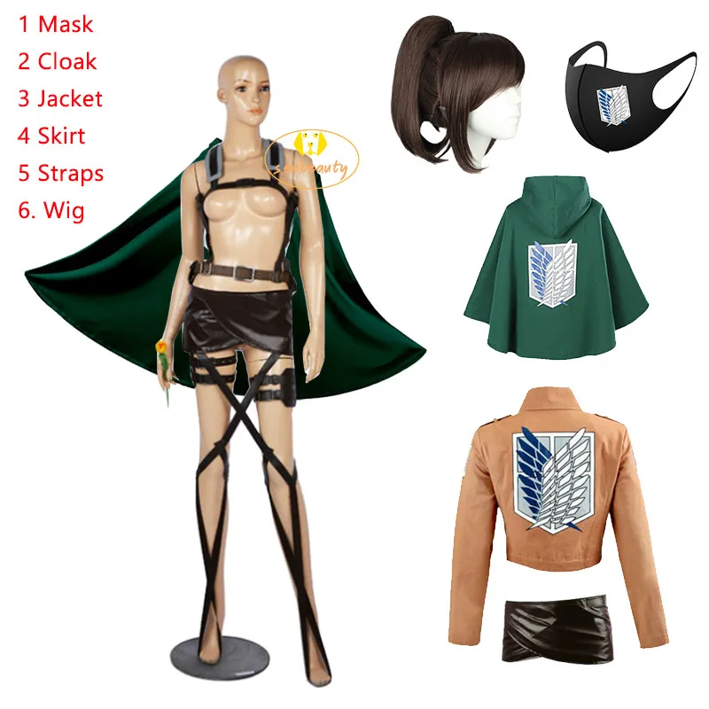 Attack on Titan Sasha Braus Cosplay Costume Jacket Skirt Shingeki no Kyojin Cloak Straps Blouse Brown Wig Scouting Legion | Тематическая