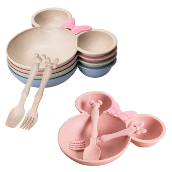 

3Pcs/Set Baby Cartoon Tableware Dish Wheat Bowl Anti-hot Toddle Kids Dinner Feeding Food Plate Children Training Bowl Spoon Fork